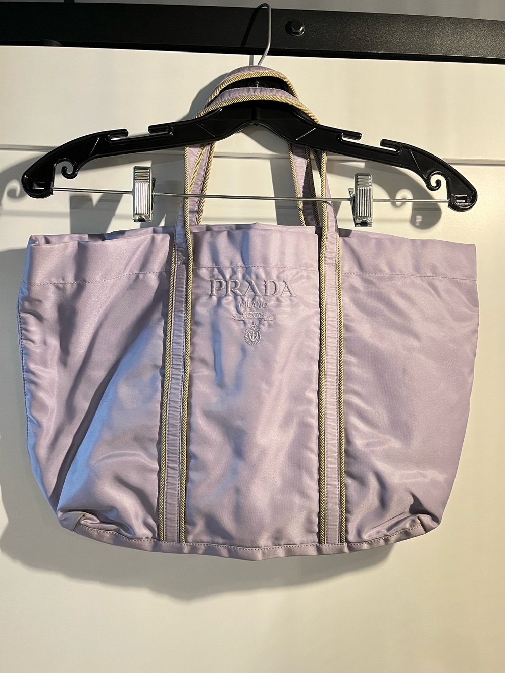 Vintage Prada Tessuto Nylon Tote Bag – Lilac / Light Purple with Woven Rope Trim